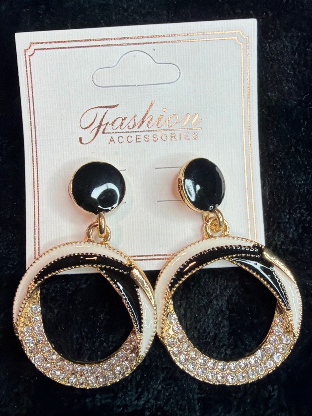 Gold and Black Crystal Hoop Drop Earrings